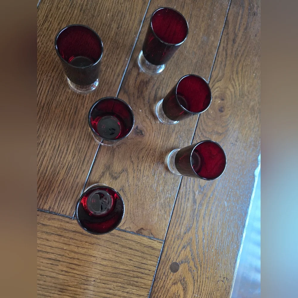Ruby Red Clear Footed Cordial Glasses (6) Luminarc France